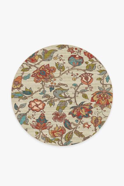 Frida Floral Natural Flatwoven Rug - 185 Round - Machine Washable Area Rug - Kid & Pet Friendly - Indoor Rugs - Ruggable - image 1