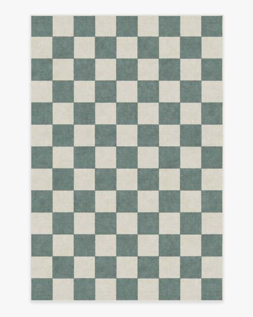 Jaque Checkered Slate Green Flatwoven Rug - 185x275 - Machine Washable Area Rug - Kid & Pet Friendly - Indoor Rugs - Ruggable - image 1