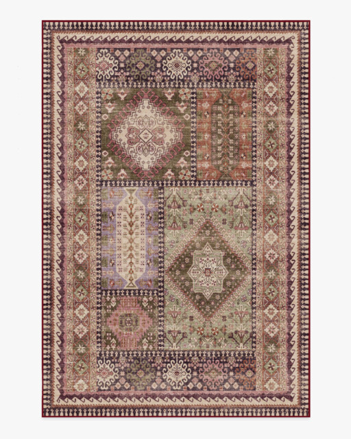 Rumi Mauve & Olive Rug - 185x275 - Machine Washable Area Rug - Kid & Pet Friendly - Indoor Rugs - Ruggable - image 1