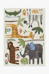 Jungle Safari Multicolour Rug Green - 150x215 - Machine Washable Area Rug - Kid & Pet Friendly - Indoor Rugs - Ruggable - thumbnail 1