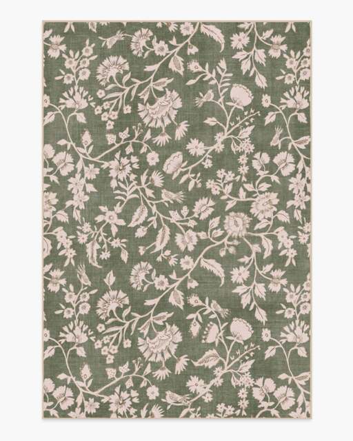Brenna Olive Green & Cream Rug - 185x275 - Machine Washable Area Rug - Kid & Pet Friendly - Indoor Rugs - Ruggable - image 1