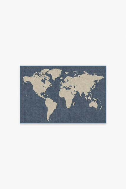 World Map Blue Rug - 60x90 - Machine Washable Area Rug - Kid & Pet Friendly - Indoor Rugs - Ruggable - image 1