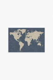 World Map Blue Rug - 60x90 - Machine Washable Area Rug - Kid & Pet Friendly - Indoor Rugs - Ruggable - thumbnail 1