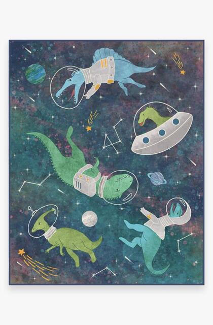 Dinosaurs in Space Flatwoven Rug Green - 245x305 - Machine Washable Area Rug - Kid & Pet Friendly - Indoor Rugs - Ruggable - image 1