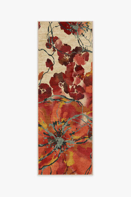 Watercolour Floral Coral Flatwoven Rug - 75x215 - Machine Washable Area Rug - Kid & Pet Friendly - Indoor Rugs - Ruggable - image 1