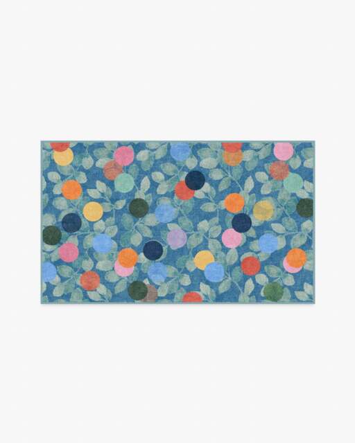 Botanical Whimsy Dots Blue Flatwoven Rug - 90x150 - Machine Washable Area Rug - Kid & Pet Friendly - Indoor Rugs - Ruggable