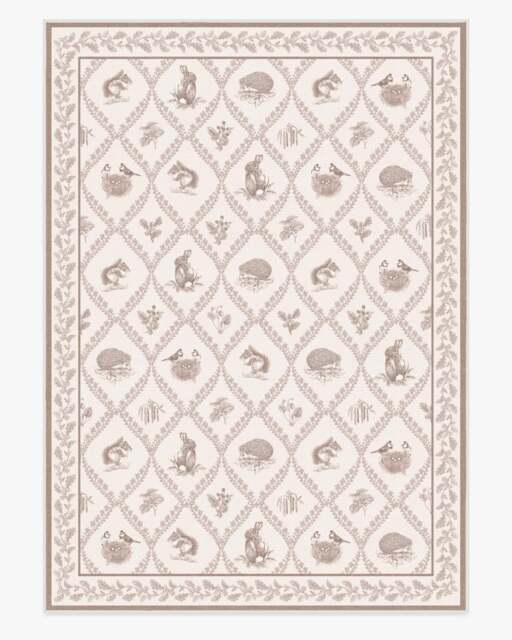 Squirrel & Hedgehog Fawn Flatwoven Rug by Sanderson Beige - 305x425 - Machine Washable Area Rug - Kid & Pet Friendly - Indoor Rugs - Ruggable - image 1