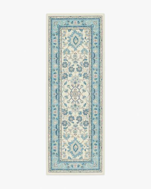 Calabria Cream & Light Blue Rug - 75x215 - Machine Washable Area Rug - Kid & Pet Friendly - Indoor Rugs - Ruggable - image 1
