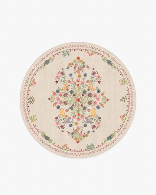 Friendship Garden Cream Flatwoven Rug Beige - 185 Round - Machine Washable Area Rug - Kid & Pet Friendly - Indoor Rugs - Ruggable - image 1