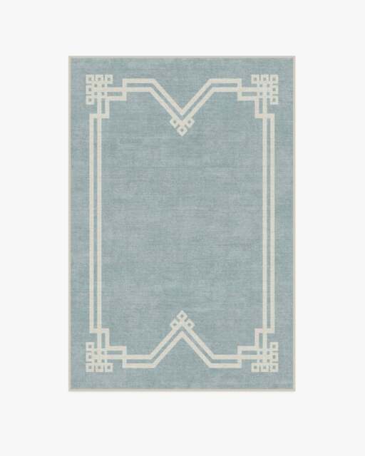 Chrysler Border Chambray Blue Flatwoven Rug by The Hiltons - 120x185 - Machine Washable Area Rug - Kid & Pet Friendly - Indoor Rugs - Ruggable - image 1