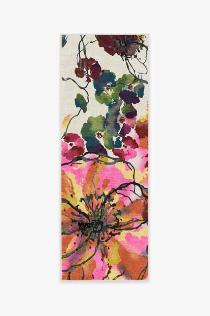 Watercolour Floral Multicolour Flatwoven Rug Orange - 75x215 - Machine Washable Area Rug - Kid & Pet Friendly - Indoor Rugs - Ruggable - image 1
