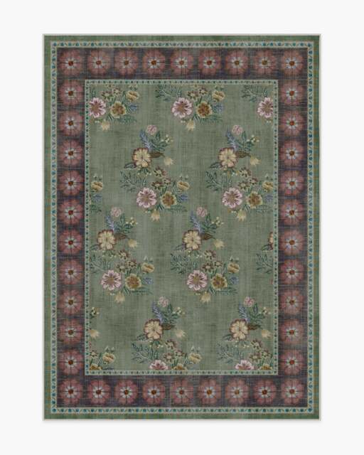 Pennywood Green & Pink Rug - 150x215 - Machine Washable Area Rug - Kid & Pet Friendly - Indoor Rugs - Ruggable - image 1