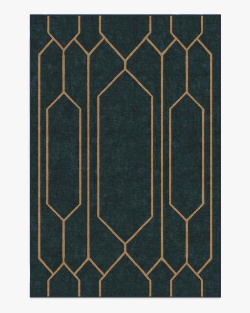 Bryant Marine Blue & Gold Flatwoven Rug by The Hiltons - 185x275 - Machine Washable Area Rug - Kid & Pet Friendly - Indoor Rugs - Ruggable - image 1