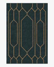 Bryant Marine Blue & Gold Flatwoven Rug by The Hiltons - 185x275 - Machine Washable Area Rug - Kid & Pet Friendly - Indoor Rugs - Ruggable