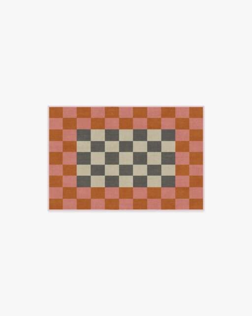 Checker Border Pink & Orange Rug by Jonathan Adler - 60x90 - Machine Washable Area Rug - Kid & Pet Friendly - Indoor Rugs - Ruggable - image 1