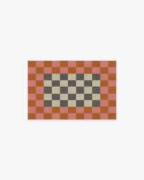 Checker Border Pink & Orange Rug by Jonathan Adler - 60x90 - Machine Washable Area Rug - Kid & Pet Friendly - Indoor Rugs - Ruggable - thumbnail 1