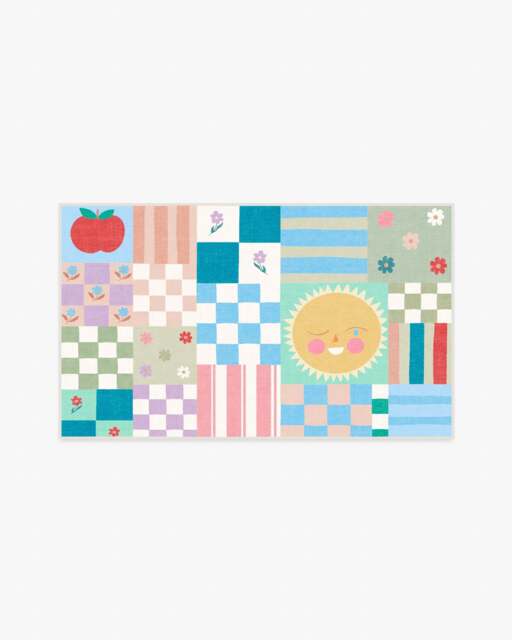 Hello Sunshine Patchwork Multicolour Rug Pink - 90x150 - Machine Washable Area Rug - Kid & Pet Friendly - Indoor Rugs - Ruggable - image 1