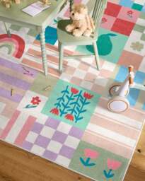 Hello Sunshine Patchwork Multicolour Rug Pink - 90x150 - Machine Washable Area Rug - Kid & Pet Friendly - Indoor Rugs - Ruggable - thumbnail 2