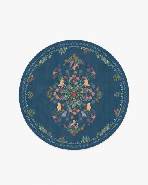 Friendship Garden Blue Rug - 185 Round - Machine Washable Area Rug - Kid & Pet Friendly - Indoor Rugs - Ruggable - image 1