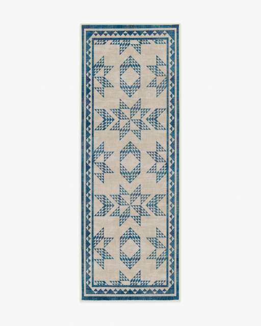 Louisa Cream & Blue Rug - 75x215 - Machine Washable Area Rug - Kid & Pet Friendly - Indoor Rugs - Ruggable - image 1