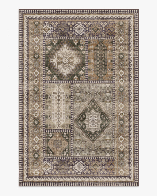 Rumi Olive & Tan Rug - 185x275 - Machine Washable Area Rug - Kid & Pet Friendly - Indoor Rugs - Ruggable - image 1