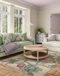 Bamboo & Bird Blush & Jade Flatwoven Rug by Sanderson - 275x365 - Machine Washable Area Rug - Kid & Pet Friendly - Indoor Rugs - Ruggable - thumbnail 2