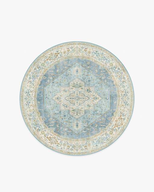 Santiago Blue & Cream Rug - 185 Round - Machine Washable Area Rug - Kid & Pet Friendly - Indoor Rugs - Ruggable - image 1