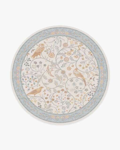 Newill Ivory & Blue Flatwoven Rug by Morris & Co. - 245 Round - Machine Washable Area Rug - Kid & Pet Friendly - Indoor Rugs - Ruggable - image 1