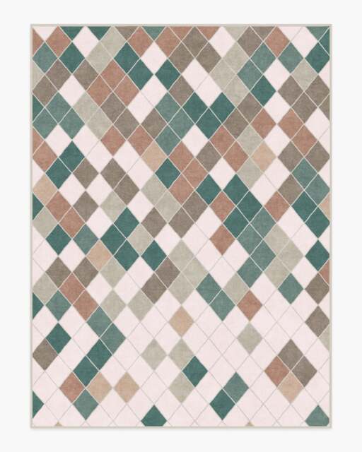 Diamond Mosaic Neutral Teal Rug - 275x365 - Machine Washable Area Rug - Kid & Pet Friendly - Indoor Rugs - Ruggable - image 1