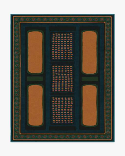 Nerissa Teal & Gold Flatwoven Rug by Architectural Digest - 245x305 - Machine Washable Area Rug - Kid & Pet Friendly - Indoor Rugs - Ruggable - image 1