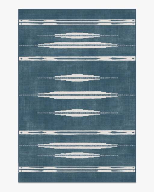 Raye Indigo & Ivory Flatwoven Rug - 185x275 - Machine Washable Area Rug - Kid & Pet Friendly - Indoor Rugs - Ruggable - image 1