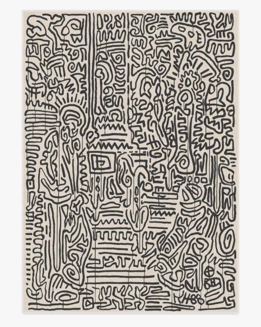 Freestyle Black & Ivory Rug by Keith Haring - 305x425 - Machine Washable Area Rug - Kid & Pet Friendly - Indoor Rugs - Ruggable - image 1