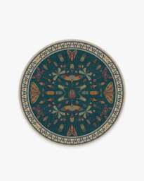Flutterby Teal Rug by Iris Apfel - 185 Round - Machine Washable Area Rug - Kid & Pet Friendly - Indoor Rugs - Ruggable