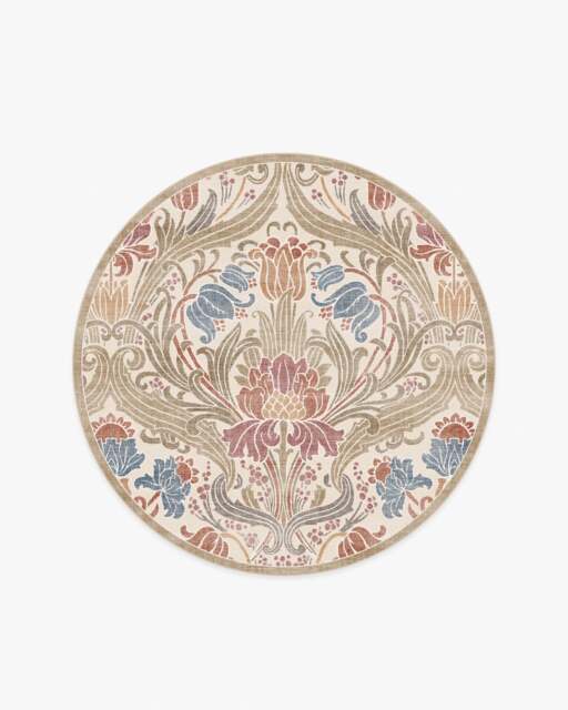 Flourish Cream Rug by Liberty Brown - 185 Round - Machine Washable Area Rug - Kid & Pet Friendly - Indoor Rugs - Ruggable - image 1