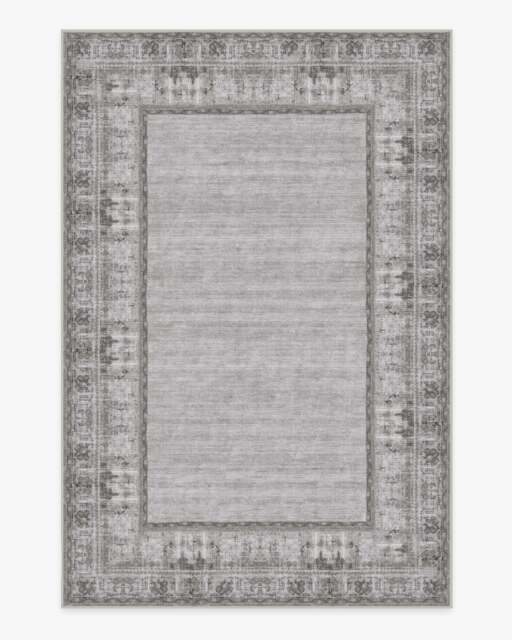 Vintage Daisy Bordered Grey Rug - 200x290 - Machine Washable Area Rug - Kid & Pet Friendly - Indoor Rugs - Ruggable - image 1