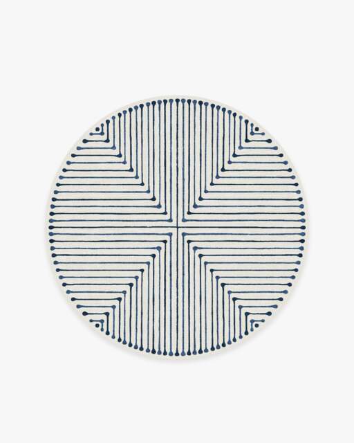 Inkdrop Slate Blue Flatwoven Rug by Jonathan Adler - 185 Round - Machine Washable Area Rug - Kid & Pet Friendly - Indoor Rugs - Ruggable - image 1
