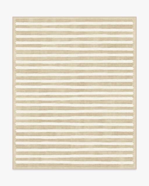 Elin Stripe Latte Cream Flatwoven Rug by goop Beige - 245x305 - Machine Washable Area Rug - Kid & Pet Friendly - Indoor Rugs - Ruggable - image 1