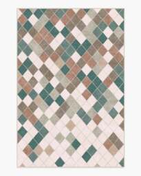 Diamond Mosaic Neutral Teal Flatwoven Rug - 185x275 - Machine Washable Area Rug - Kid & Pet Friendly - Indoor Rugs - Ruggable - thumbnail 1