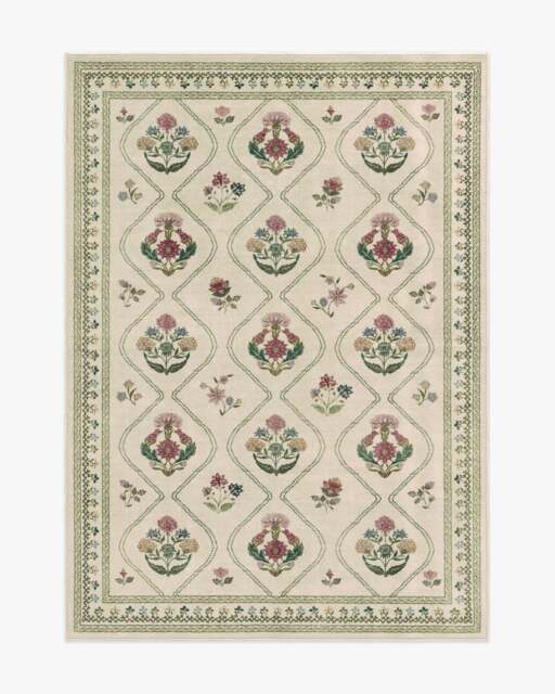 Olivia Cream Rug by Anthropologie Green - 90x150 - Machine Washable Area Rug - Kid & Pet Friendly - Indoor Rugs - Ruggable - image 1