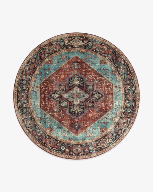 Santiago Crimson & Light Blue Rug - 245 Round - Machine Washable Area Rug - Kid & Pet Friendly - Indoor Rugs - Ruggable - image 1