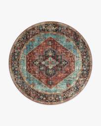 Santiago Crimson & Light Blue Rug - 245 Round - Machine Washable Area Rug - Kid & Pet Friendly - Indoor Rugs - Ruggable