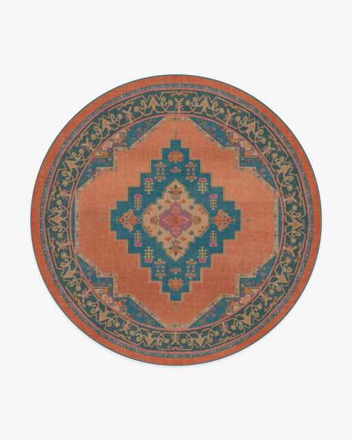 Sunset Bazaar Tropic Coral Rug by Matthew Williamson - 245 Round - Machine Washable Area Rug - Kid & Pet Friendly - Indoor Rugs - Ruggable - image 1