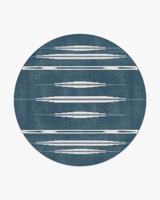 Raye Indigo & Ivory Rug - 245 Round - Machine Washable Area Rug - Kid & Pet Friendly - Indoor Rugs - Ruggable - image 1