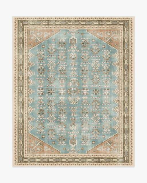Pradera Blue & Terracotta Rug - 245x305 - Machine Washable Area Rug - Kid & Pet Friendly - Indoor Rugs - Ruggable - image 1