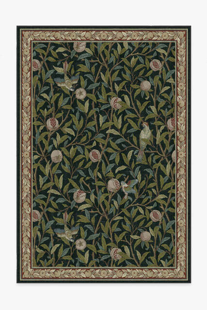 Bird & Pomegranate Teal Green Flatwoven Rug by Morris & Co. - 200x290 - Machine Washable Area Rug - Kid & Pet Friendly - Indoor Rugs - Ruggable - image 1