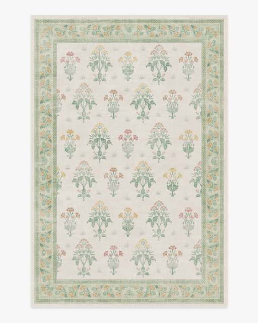 Meadow Sweet Ivory & Green Rug by Morris & Co. - 185x275 - Machine Washable Area Rug - Kid & Pet Friendly - Indoor Rugs - Ruggable - image 1