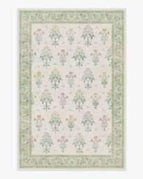 Meadow Sweet Ivory & Green Rug by Morris & Co. - 185x275 - Machine Washable Area Rug - Kid & Pet Friendly - Indoor Rugs - Ruggable - thumbnail 1