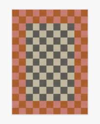 Checker Border Pink & Orange Rug by Jonathan Adler - 150x215 - Machine Washable Area Rug - Kid & Pet Friendly - Indoor Rugs - Ruggable - thumbnail 1