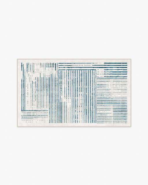 Linear Oasis Ivory & Blue Rug - 90x150 - Machine Washable Area Rug - Kid & Pet Friendly - Indoor Rugs - Ruggable