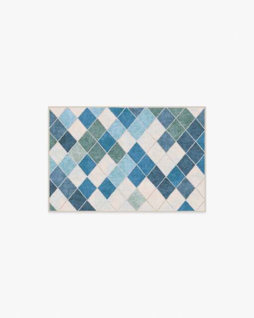 Diamond Mosaic Blue Flatwoven Rug - 60x90 - Machine Washable Area Rug - Kid & Pet Friendly - Indoor Rugs - Ruggable - image 1